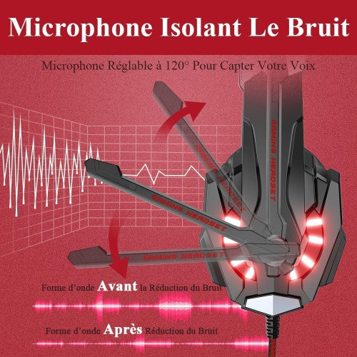 Casque stéréo G9000 pour PS4, PC, manette Xbox One, casque d'écoute à suppression du bruit avec micro, lampe LED
