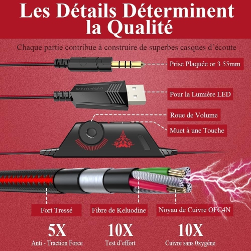 Casque stéréo G9000 pour PS4, PC, manette Xbox One, casque d'écoute à suppression du bruit avec micro, lampe LED