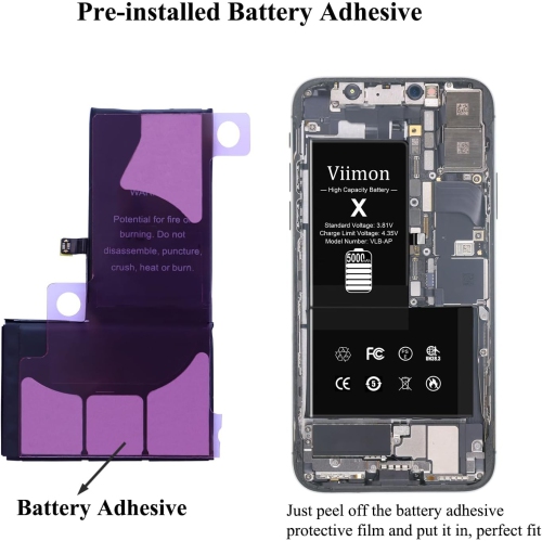 High Capacity Battery Replacement Kits Compatible with iPhone X 5.8 Inch with Adhesive,
