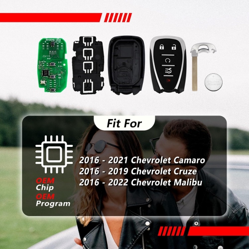 Key Fob Remote Replacement for 2020 2021 2022 Chevrolet Camaro Cruze Malibu 5 Buttons 433MHz HYQ4EA,Black