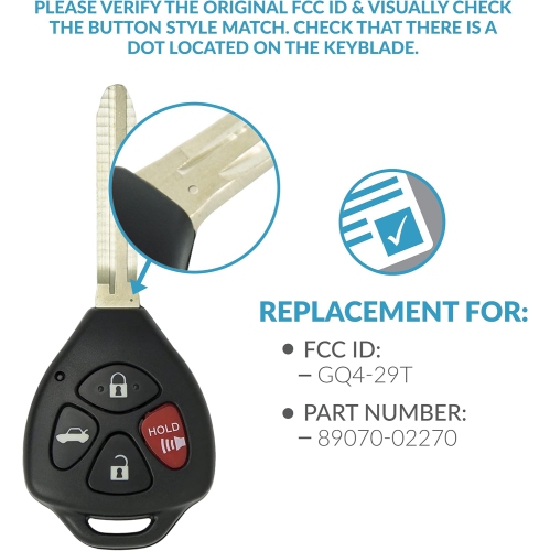 Remplacement de la nouvelle clé de télédéverrouillage pour certains véhicules Toyota Avalon Corolla qui utilisent T4-29T