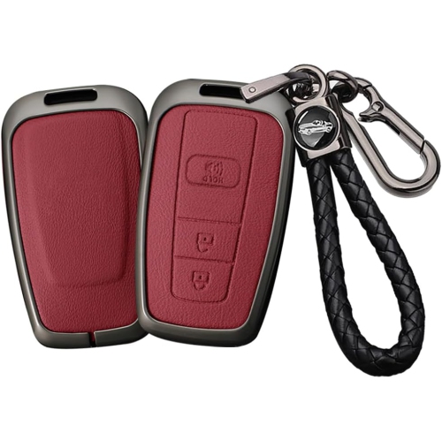 3 Button Key Fob Cover Compatible with Toyota 4Runner 2016-2024 RAV4 Camry Prius Prado Key Leather & Alloy Key