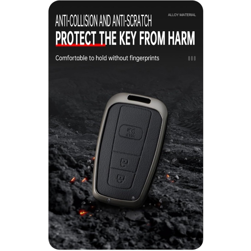 3 Button Key Fob Cover Compatible with Toyota 4Runner 2016-2024 RAV4 Camry Prius Prado Key Leather & Alloy Key