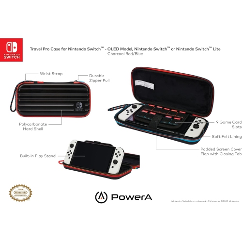 PowerA Slim Travel Pro Case for Nintendo Switch - OLED Model, Nintendo Switch and Nintendo Switch Lite - Red/Blue