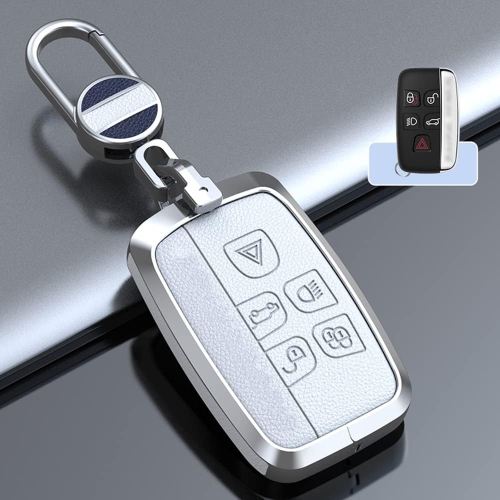 Keyless White Key Fob Cover for Jaguar E-Pace F-Pace F-Type XE XF XJ and Land Range Rover Sport Metal Leather