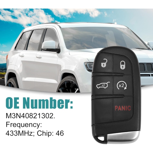 5 Button Keyless Entry Remote Key Fob Fit for Jeep Grand Cherokee - Pack of 1 Black