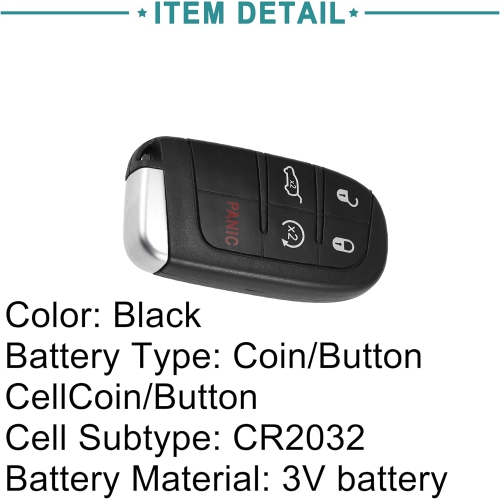 5 Button Keyless Entry Remote Key Fob Fit for Jeep Grand Cherokee - Pack of 1 Black