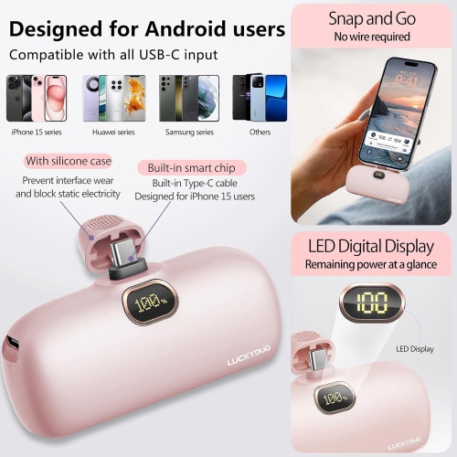 Small USB C Portable Charger, 5000mAh Ultra Compact Mini Power Bank PD 20W Fast Charging with LCD Display