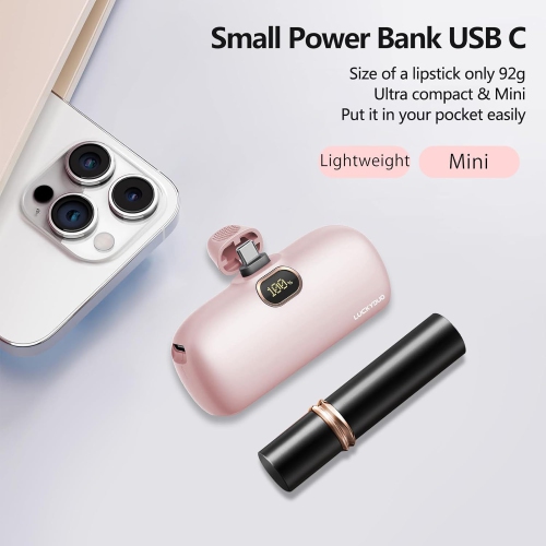 Small USB C Portable Charger, 5000mAh Ultra Compact Mini Power Bank PD 20W Fast Charging with LCD Display