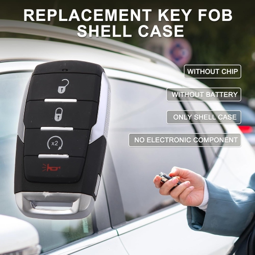 Key Fob Shell Case for Ram 1500 2019-2021 4 Buttons Plastic Replacement | Keyless Entry Remote Control Key