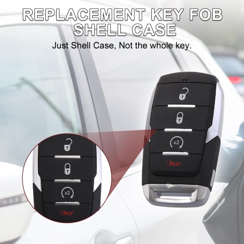 Key Fob Shell Case for Ram 1500 2019-2021 4 Buttons Plastic Replacement | Keyless Entry Remote Control Key