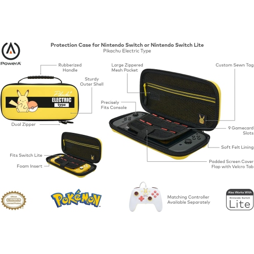 PowerA Protection Case for Nintendo Switch - OLED Model, Nintendo Switch or Nintendo Switch Lite - Pikachu Electric