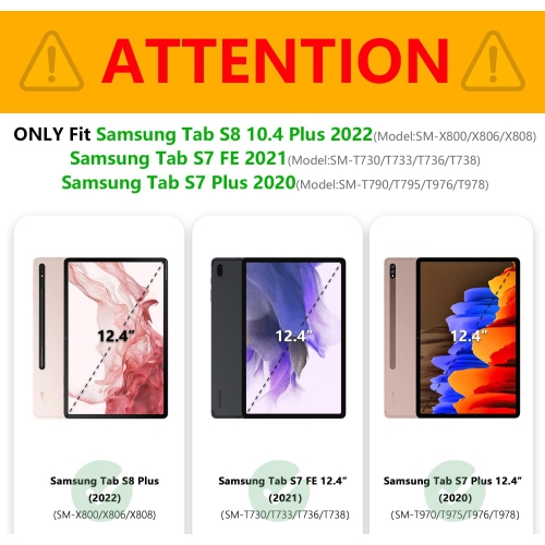 Tablet Case for Samsung Galaxy Tab S7 FE/ S8+/ S8 Plus/ S7+/ S7 Plus 12.4 inch PU Leather Flip Folio Case with Pocket
