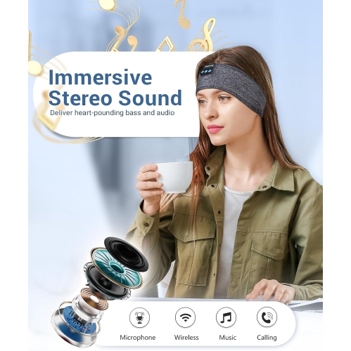 Sleep Headphones Bluetooth Headband, Sports Wireless Earphones Music Sleeping Earbuds with HD Stereo Speaker