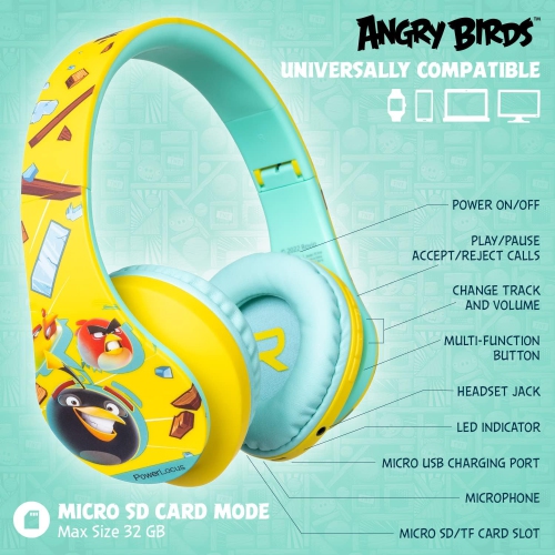 Kids Headphones Angry Birds Edition, Wireless Kids Headphones, 85dB Volume Limited, Foldable Bluetooth