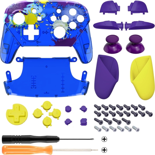 Splattering Paint Faceplate Backplate Handles for Nintendo Switch Pro Controller, Replacement Hand Grip