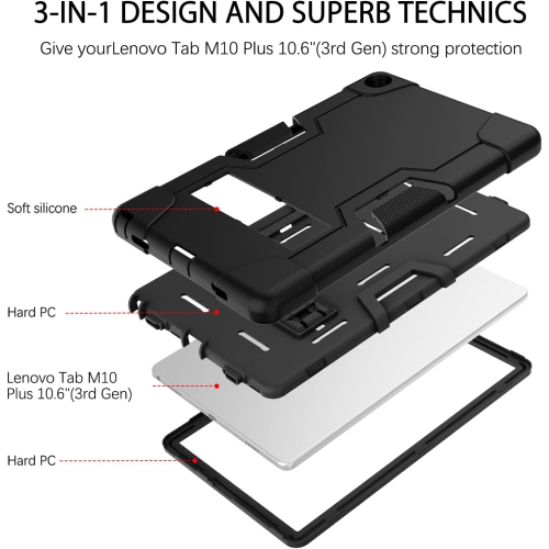 Case for Lenovo Tab M10 Plus 10.6"(3rd Gen) 2022-Kickstand Heavy Duty Hard PC Cover Shockproof Full Body
