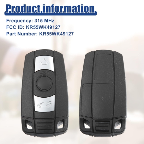 315 MHz Smart Key Fob Keyless Entry Remote Fit for BMW 3 5 Series - Pack of 1 Black