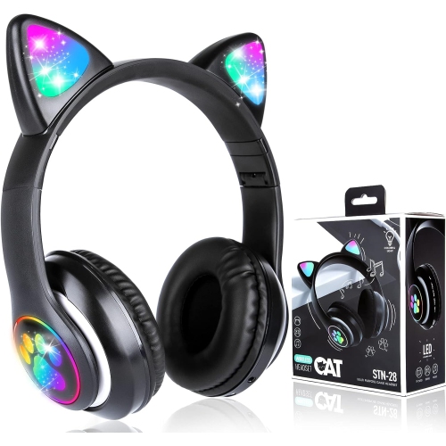 BREIS  Wireless Headphones, Cat Ear Led Light Up Foldable Bluetooth Headphone for Kids, Over-Ear Adjustable Stereo Girls
