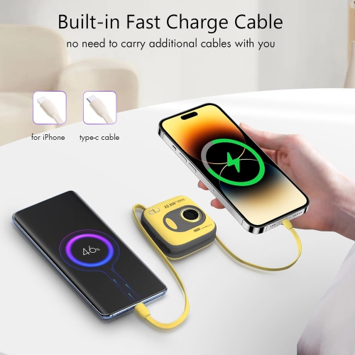 Portable Charger with Built in Cables, 10000mAh Fast Charging Portable Phone Charger LED Display Travel Power