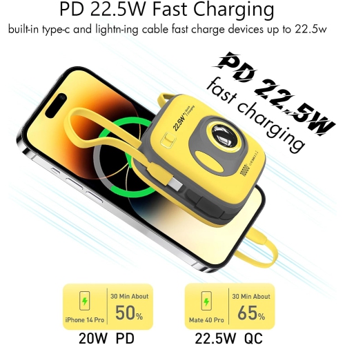 Portable Charger with Built in Cables, 10000mAh Fast Charging Portable Phone Charger LED Display Travel Power