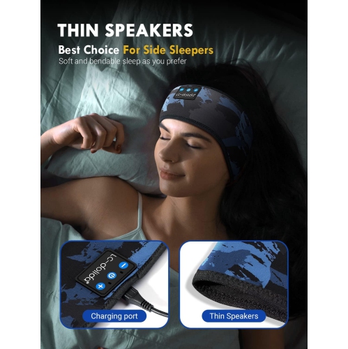Sleep Headphones Bluetooth V5.2 Sports Headband with Microphone Sleeping Headphone Wireless with HD Stereo Speakers,