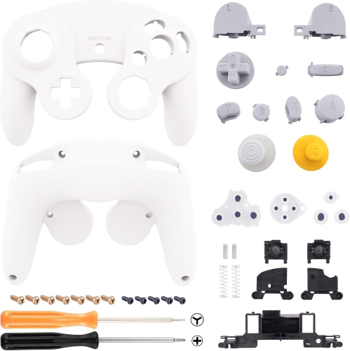White Faceplate Backplate for Nintendo Gamecube Controller, DIY Replacement Front Back Housing Shell Cover