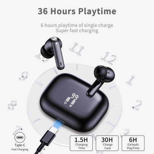 Wireless Earbuds, Bluetooth 5.3 Earbuds HiFi Stereo Wireless Headphones Noise Cancelling with Mic, USB C, IPX7