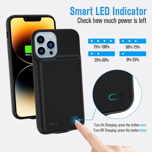 iPhone 14 Pro Battery Case, 7000mAh Smart iPhone 14 Pro Charging Case Rechargeable, Portable Extended iPhone