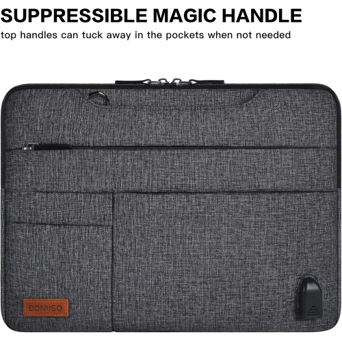 17.3 Inch Multi-Functional Laptop Sleeve Business Briefcase Messenger Bag with USB Charging Port for 17" - 17.3"