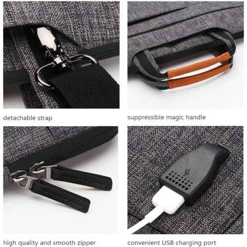 17.3 Inch Multi-Functional Laptop Sleeve Business Briefcase Messenger Bag with USB Charging Port for 17" - 17.3"