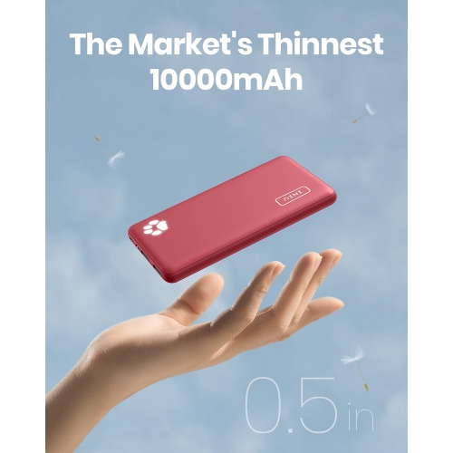 Power Bank, USB C Slimmest Triple 3A High-Speed 10000mAh Phone Portable Charger, Flashlight External Battery Pack