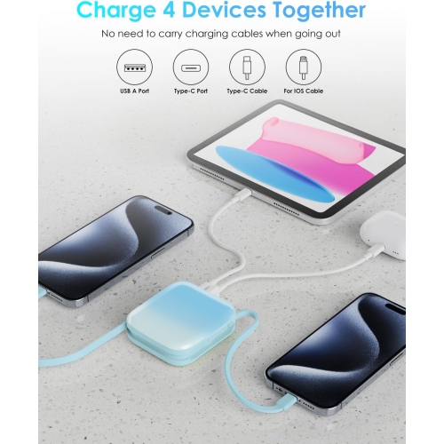 Mini Portable Charger Power Bank,22.5W 10000mAh Fast Charging Portable Phone Charger with Built in iOS and USB-C Output