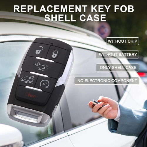 Key Fob Shell Case for Ram 1500 2019-2020 6 Buttons Plastic Replacement | Keyless Entry Remote Control Key