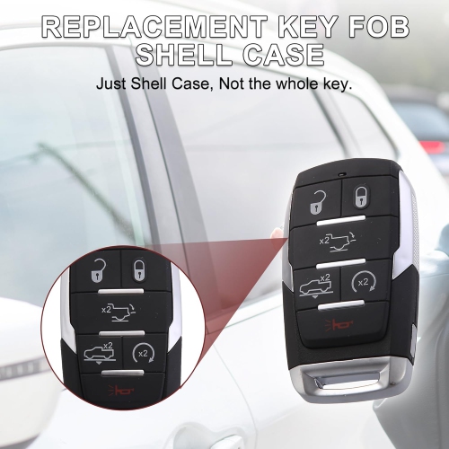 Key Fob Shell Case for Ram 1500 2019-2020 6 Buttons Plastic Replacement | Keyless Entry Remote Control Key