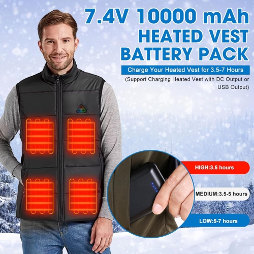 Batterie chauffante pour veste 7,4&nbsp;V, bloc-piles 10000&nbsp;mAh 2&nbsp;A 5&nbsp;V pour veste chauffante avec sortie c.c. et USB