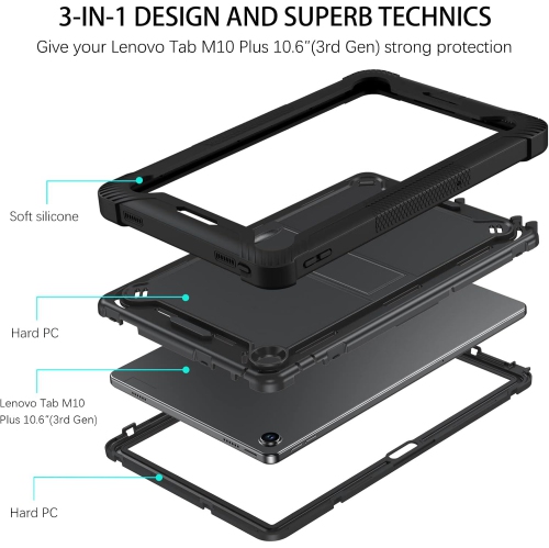 Case for Lenovo Tab M10 Plus 10.6"(3rd Gen) 2022-Heavy Duty Kickstand Hard PC Cover Full Body Protective