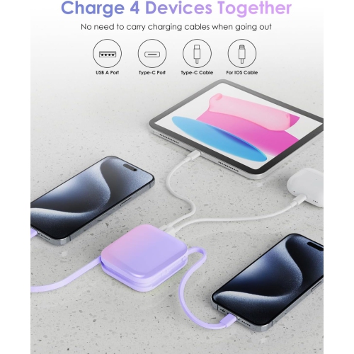 Mini Portable Charger Power Bank,22.5W 10000mAh Fast Charging Portable Phone Charger with Built in iOS and USB-C Output