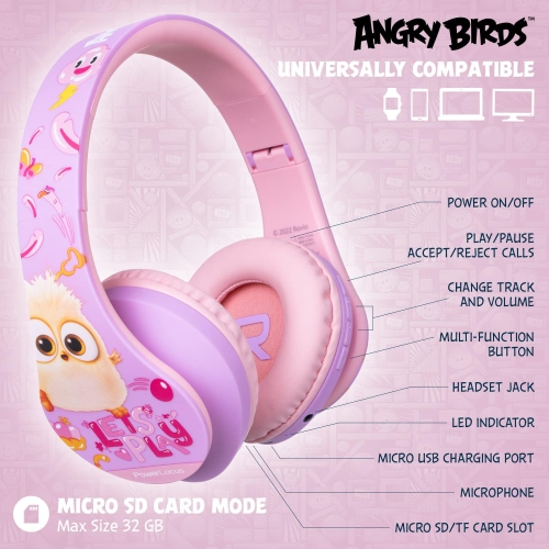 Kids Headphones Angry Birds Edition, Wireless Kids Headphones, 85dB Volume Limited, Foldable Bluetooth