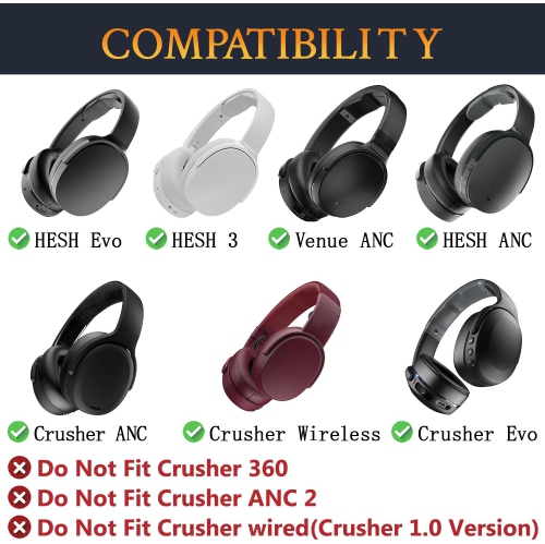 Cooling-Gel Earpads Cushions Replacement for Skullcandy Hesh 3/ANC/Evo & Crusher Wireless/ANC/Evo & Venue ANC