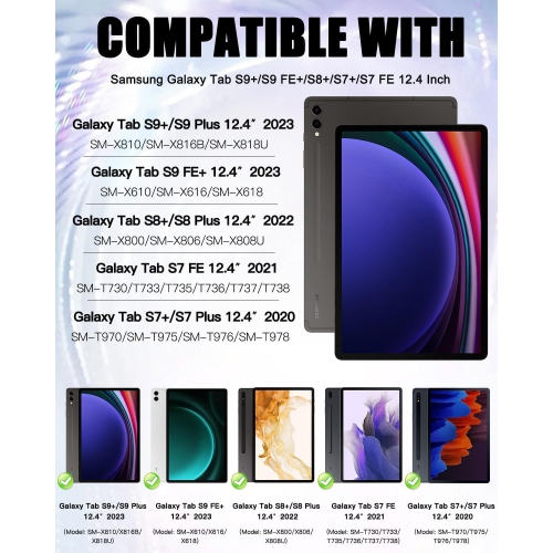 Case for Samsung Galaxy Tab S9 Plus / S9 FE Plus 2023 12.4 inch, Shockproof Protective Case with Rotating Stand