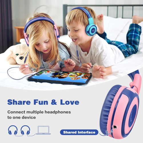 Kids Headphones with 94dB,85dB,75dB Volume Limited & Share Jack, Headphones for Girls with Mic, Durable