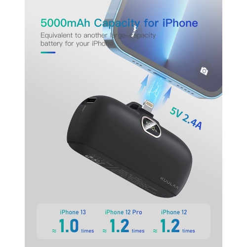 Portable Charger for iPhone, Fast Charging 5000mAh Power Bank with LED Display, Mini Cute Battery Pack Power