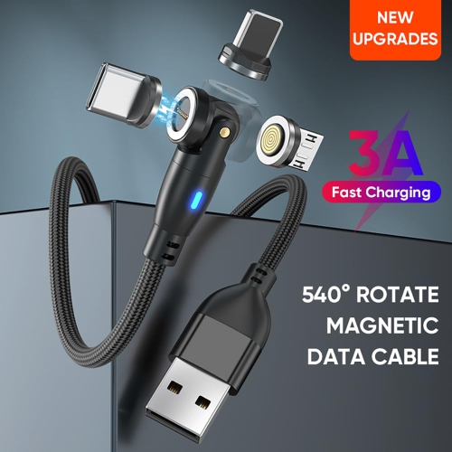 Magnetic Charging Cable, 9 Pins Fast Charge 540 Degrees Rotataion Data Sync Transfer Cord, USBA to 3 in 1 Head
