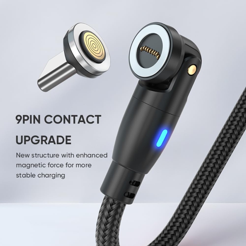 Magnetic Charging Cable, 9 Pins Fast Charge 540 Degrees Rotataion Data Sync Transfer Cord, USBA to 3 in 1 Head