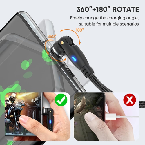 Magnetic Charging Cable, 9 Pins Fast Charge 540 Degrees Rotataion Data Sync Transfer Cord, USBA to 3 in 1 Head