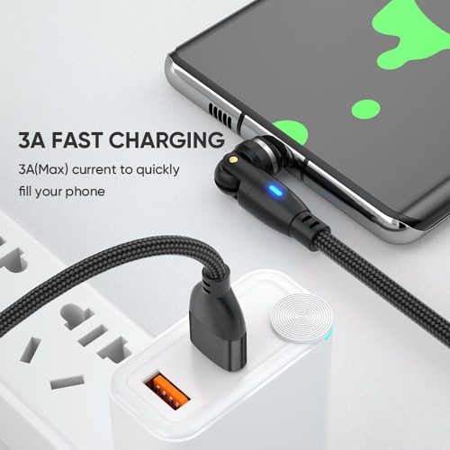 Magnetic Charging Cable, 9 Pins Fast Charge 540 Degrees Rotataion Data Sync Transfer Cord, USBA to 3 in 1 Head