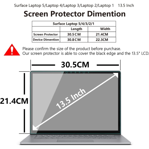 Surface Laptop 6/5/4/3/2/1 LCD Tempered Glass Screen Protector 13.5 inch Blue Light/Anti-fingerprint/Easy