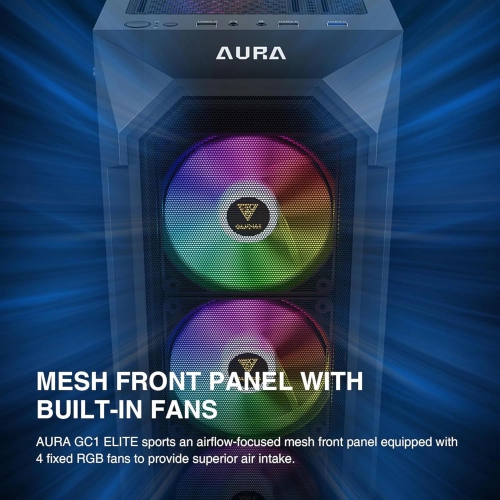 GAMDIAS AURA GC1 ELITE ARGB Mid Tower Gaming PC Case with 4x 120mm ARGB Fans, Tempered Glass Side Panel, Mesh Front Panel, and 360mm Radiator Support