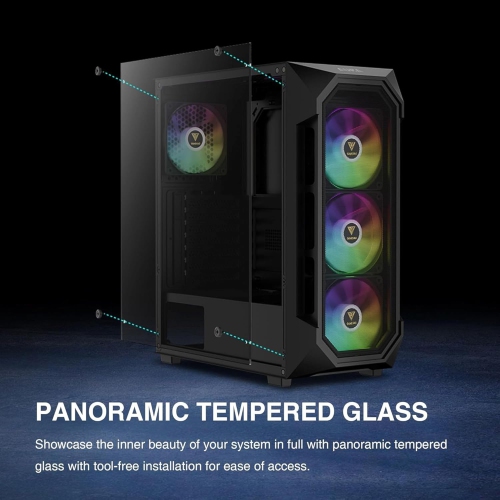 GAMDIAS AURA GC1 ELITE ARGB Mid Tower Gaming PC Case with 4x 120mm ARGB Fans, Tempered Glass Side Panel, Mesh Front Panel, and 360mm Radiator Support